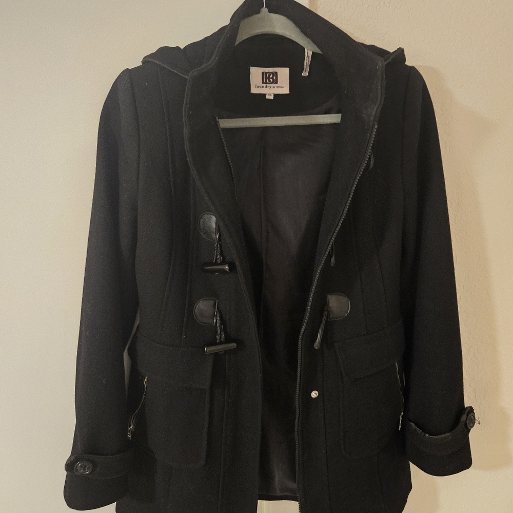 Black Women's Hooded Coat Wool